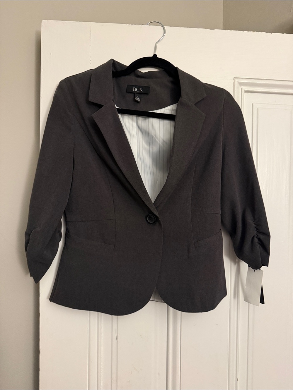 BCX Women's Dark Gray Single-Button Tailored Blazer